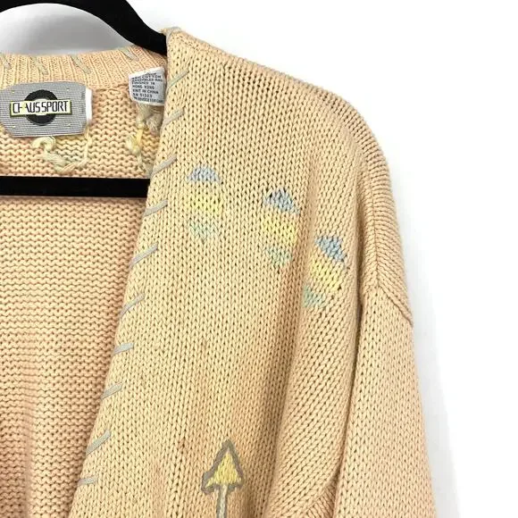 Vintage Chaus Sport V-Neck Cardigan Sweater Womens Sz M Peach Teepee Arrow Print - Picture 3 of 6